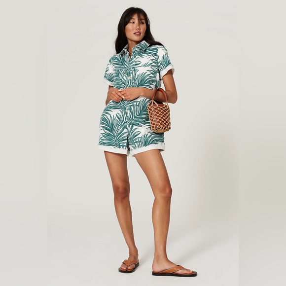 Show Me Your MuMu Tropical Denim Range Romper White & Green Women’s Size Large - Picture 1 of 15